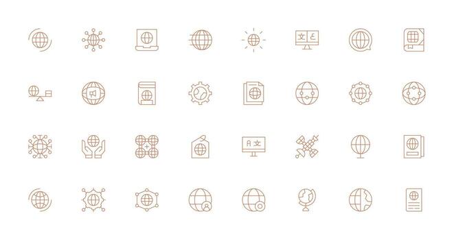globalización diseño íconos presentando 32 en Delgado línea estilo ligero icono serie vector