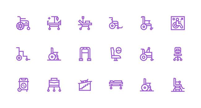 Wheelchair featuring 18 Icons in Strong Stroke Line Design Fully Editable Icon Set for Web vector