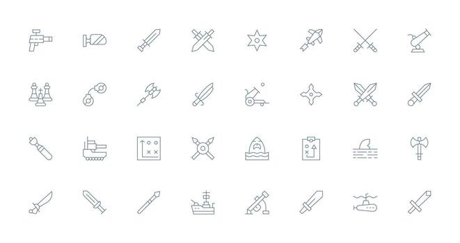 Attack Set with 32 Thin Line Icons Quick Access Icons for UI Development vector