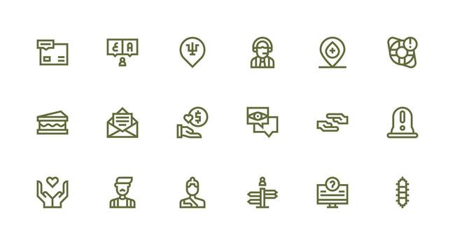 Support Icon Set with 18 Strong Stroke Line Graphics Sharp Icons for Presentations vector