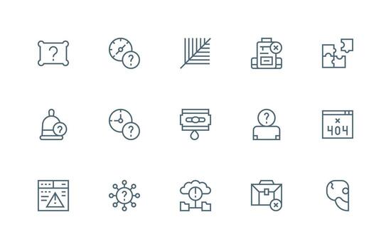 Regular Line Style Missing Icons with 15 Vectors Scalable Icon Pack