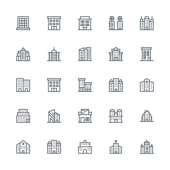 Office Building Icon Collection with 25 Medium Stroke Outline Designs Fully Editable Icon Set for Web vector
