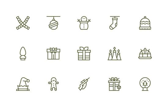 Christmas Set with 15 Regular Line Icons Scalable Icons for Cross-Platform Interfaces vector