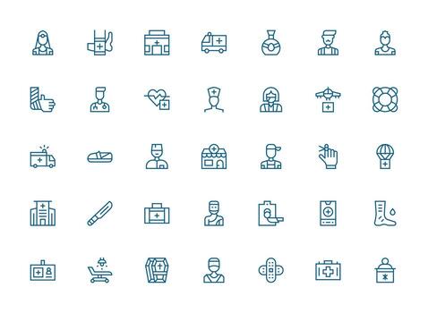 Regular Clean Line Style First Aid Icons with 35 Vectors Neatly Designed Icons for Web Platforms
