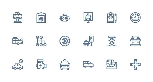 Automobile Visual Pack containing 18 Strong Stroke Line Icons Essential Icons for Rapid UI Building vector