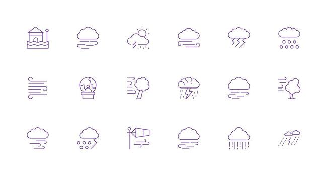 Hurricane Design Icons featuring 18 in Minimal Line Style Clear and Concise Icon Set Collection vector