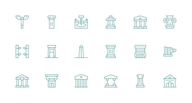 Pillar Design Icons featuring 18 in Minimal Line Style Scalable Icons for All Themes vector