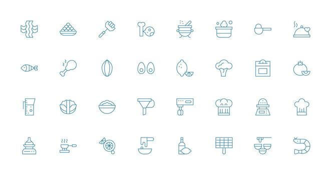 32 Thin Line Designs for Recipe Icons Clean Icon Set Icon Pack for UI Projects vector