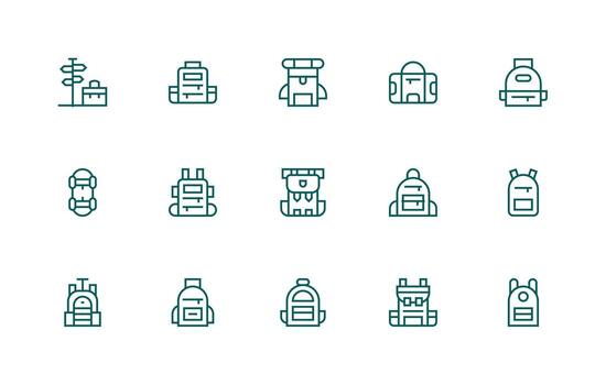 15 regular línea íconos para mochila gráficos profesional icono paquete para desarrollo trabajo vector