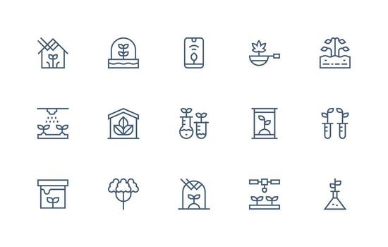 hidroponia presentando 15 íconos en regular línea diseño monitor icono paquete vector