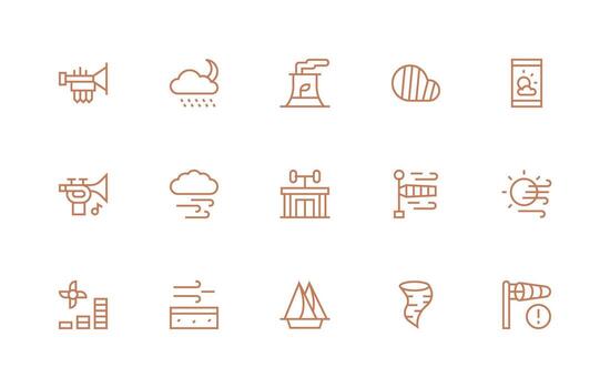 Wind Design Icons featuring 15 in Regular Line Style Digital Icon Collection vector