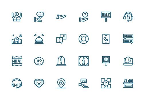 ayuda icono conjunto con 24 grueso línea línea gráficos completar icono haz para web diseño vector