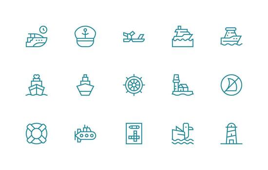 15 Regular Line Vectors for Ship Theme Icon Pack for UI