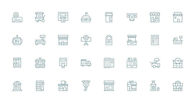Kiosk Icon Set with 32 Thin Line Graphics Scalable Icon Pack vector