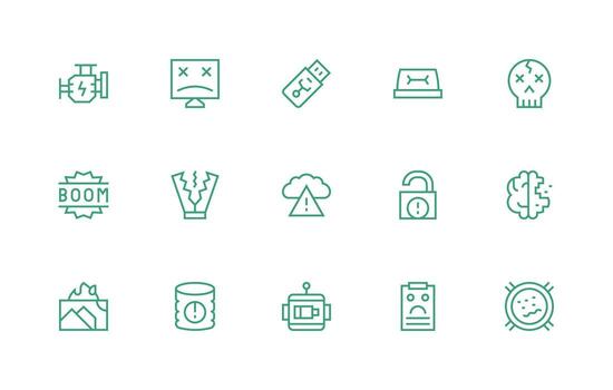 15 regular línea íconos para mal funcionamiento gráficos ligero icono serie vector