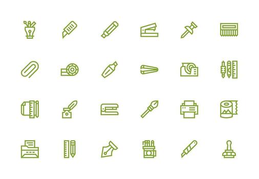 24 grueso línea línea estilo íconos desde papelería colección flexible icono sistema para web interfaces vector