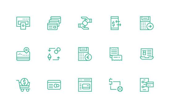 Payment Processing featuring 15 Icons in Regular Line Design Clean Icon Set Icon Pack for UI Projects vector