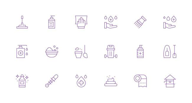 18 Icons for Sanitation in Minimal Line Format Multi-Style Icons for Creative Projects vector
