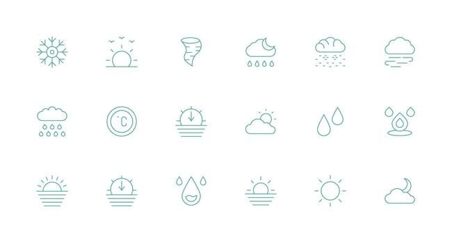 Weather Icon Icon Set with 18 Minimal Line Graphics Professional Icon Pack for Development Work vector