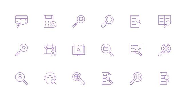 Lookup Visual Pack containing 18 Minimal Line Icons Fully Editable Icon Set for Web vector
