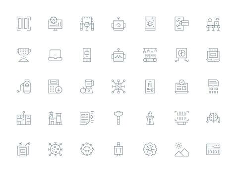 35 Light Line Style Icons from Processing Collection Customizable Icon Series for Mobile Screens vector