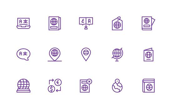 Regular Line Style Foreign Icons with 15 Vectors Quick Access Icons for UI Development
