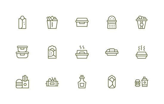 Regular Line Style Lunchbox Icons with 15 Vectors Reusable Icon Set