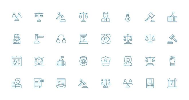 Thin Line Style Justice Icons with 32 Vectors Neatly Designed Icons for Web Platforms