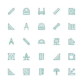 25 Medium Stroke Outline Vectors for Drafting Theme Minimal Icon Set for Interface Projects