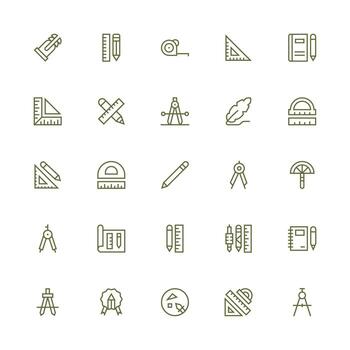 Drafting Icon Set with 25 Medium Stroke Outline Graphics Complete Icon Set for Mobile Apps vector