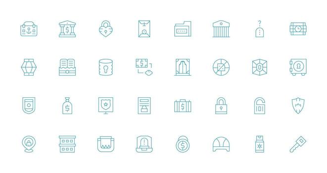 32 Icons for Vault in Thin Line Format Scalable Icons for Cross-Platform Interfaces vector