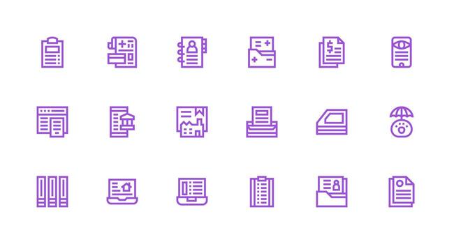 Strong Stroke Line Icons from Records Set with 18 Vectors Complete Icon Bundle for Web Design