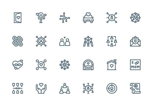 relación icono conjunto con 24 grueso línea línea gráficos interfaz icono colección para diario proyectos vector