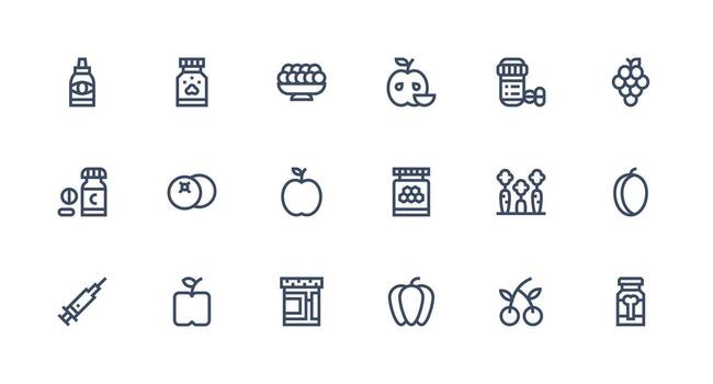 Vitamins Design Icons featuring 18 in Strong Stroke Line Style Simple Icons for Interface and Wireframes vector