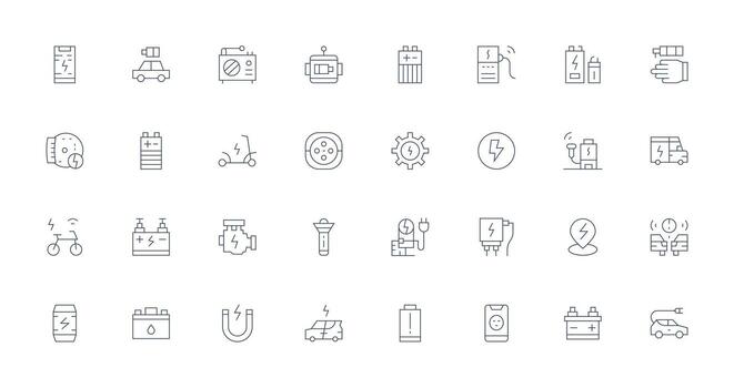 Thin Line Style Battery Icons with 32 Vectors Multi-Style Icons for Creative Projects
