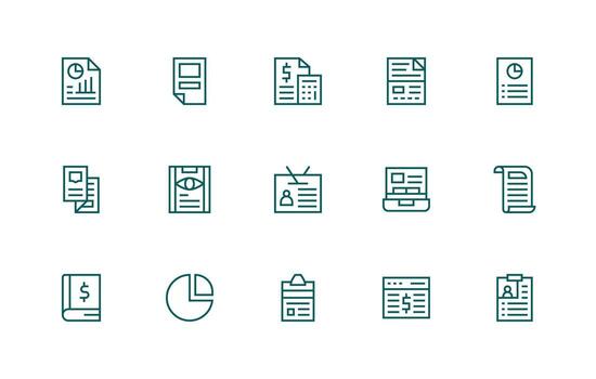 Summary Set with 15 Regular Line Icons Flexible Icon System for Web Interfaces vector