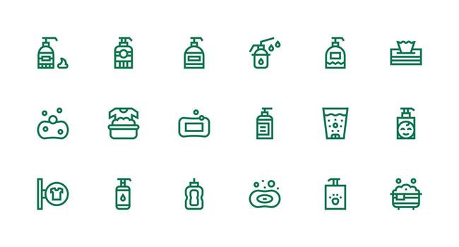 Soap Visual Pack containing 18 Strong Stroke Line Icons Customizable Icon Series for Mobile Screens vector