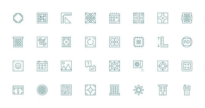 Square Icon Set with 32 Thin Line Graphics Modern Line and Glyph Icon Series vector