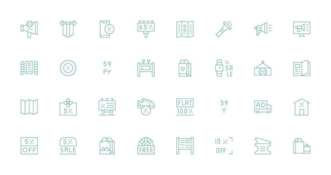 Promotional Icon Set with 32 Thin Line Graphics Fully Editable Icon Set for Web vector