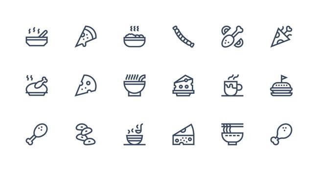 Comfort Food Icon Collection with 18 Strong Stroke Line Designs Complete Icon Bundle for Web Design vector