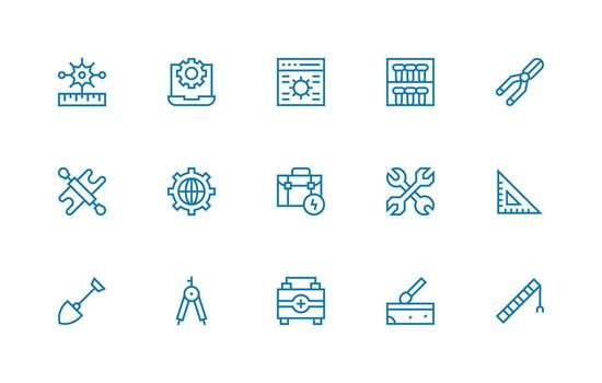 15 íconos para herramientas en regular línea formato limpiar icono conjunto icono paquete para ui proyectos vector
