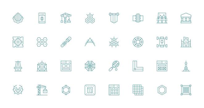 marco de referencia presentando 32 íconos en Delgado línea diseño sensible icono conjunto para flexible diseños vector