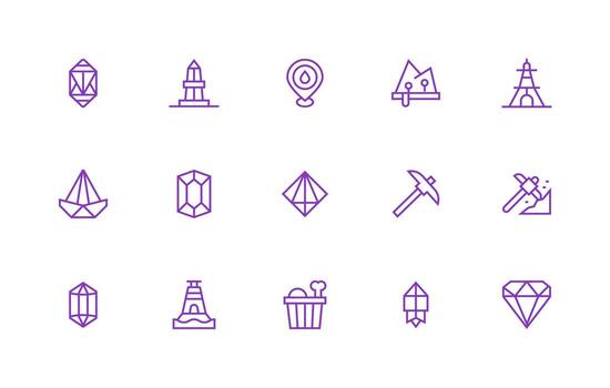 15 Icons for Mineral in Regular Line Format Icon Set for Projects vector