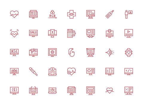 Regular Clean Line Style Monitor Icons with 35 Vectors Icons Built for Visual Consistency Pack