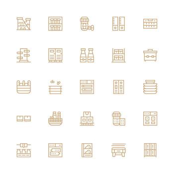 contenedores presentando 25 íconos en medio carrera contorno diseño multi-estilo íconos para creativo proyectos vector