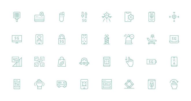 móvil diseño íconos presentando 32 en Delgado línea estilo reutilizable icono conjunto vector