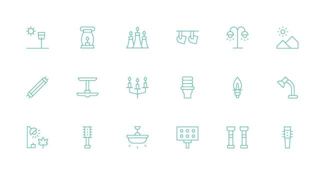 Lighting Icon Set with 18 Minimal Line Graphics Dashboard Icon Series vector