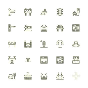Traffic Icon Set with 25 Medium Stroke Outline Graphics Quick Access Icons for UI Development vector