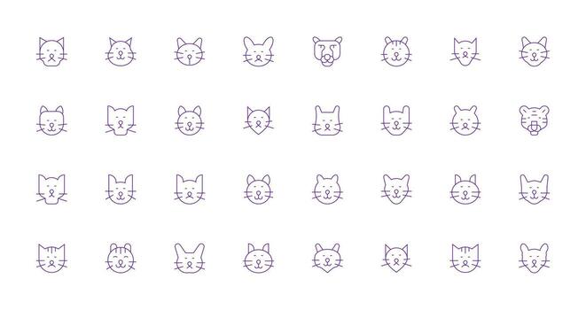 32 Thin Line Icons for Feline Graphics Multi-Style Icons for Creative Projects vector
