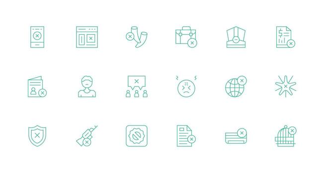 Denied Icon Set with 18 Minimal Line Graphics Reliable Icons for All Interfaces vector
